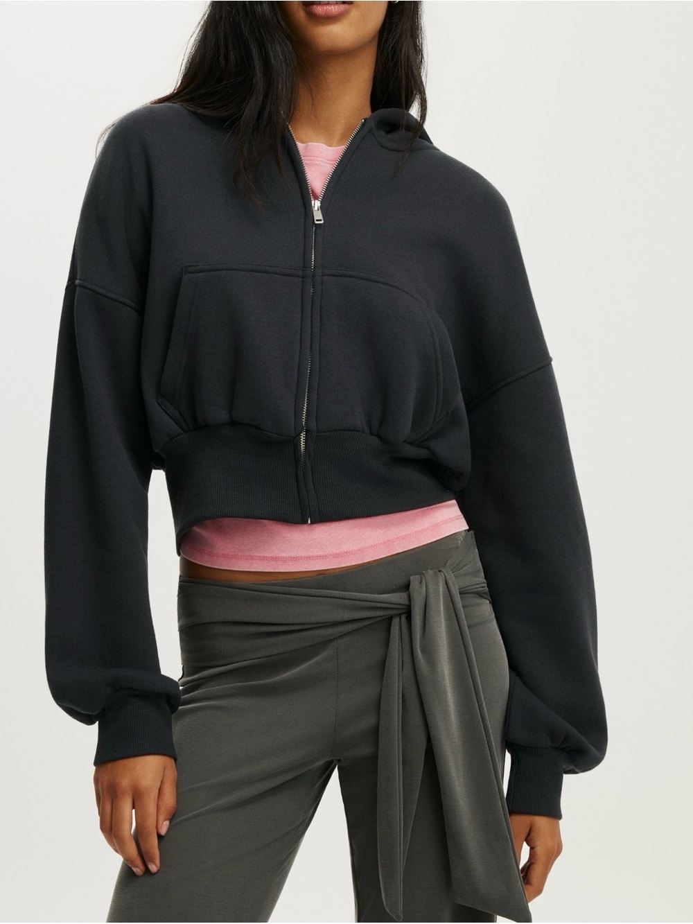 Cotton On Slouchy Zip Through Hoodie Black Medium NWT